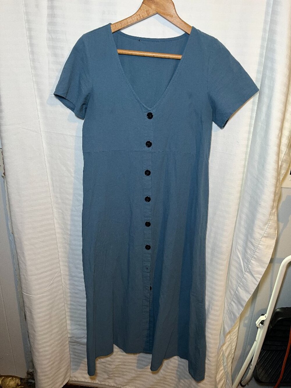 Noracora Blue Button Front Midi Dress